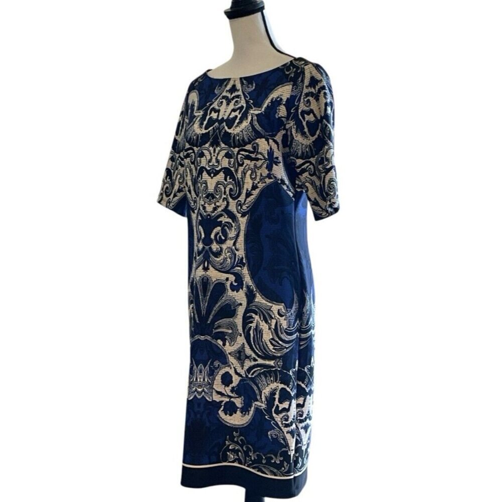 J Taylor Womens Paisley Sheath Dress Size 10 Blue White Print Zipper - Picture 7 of 16